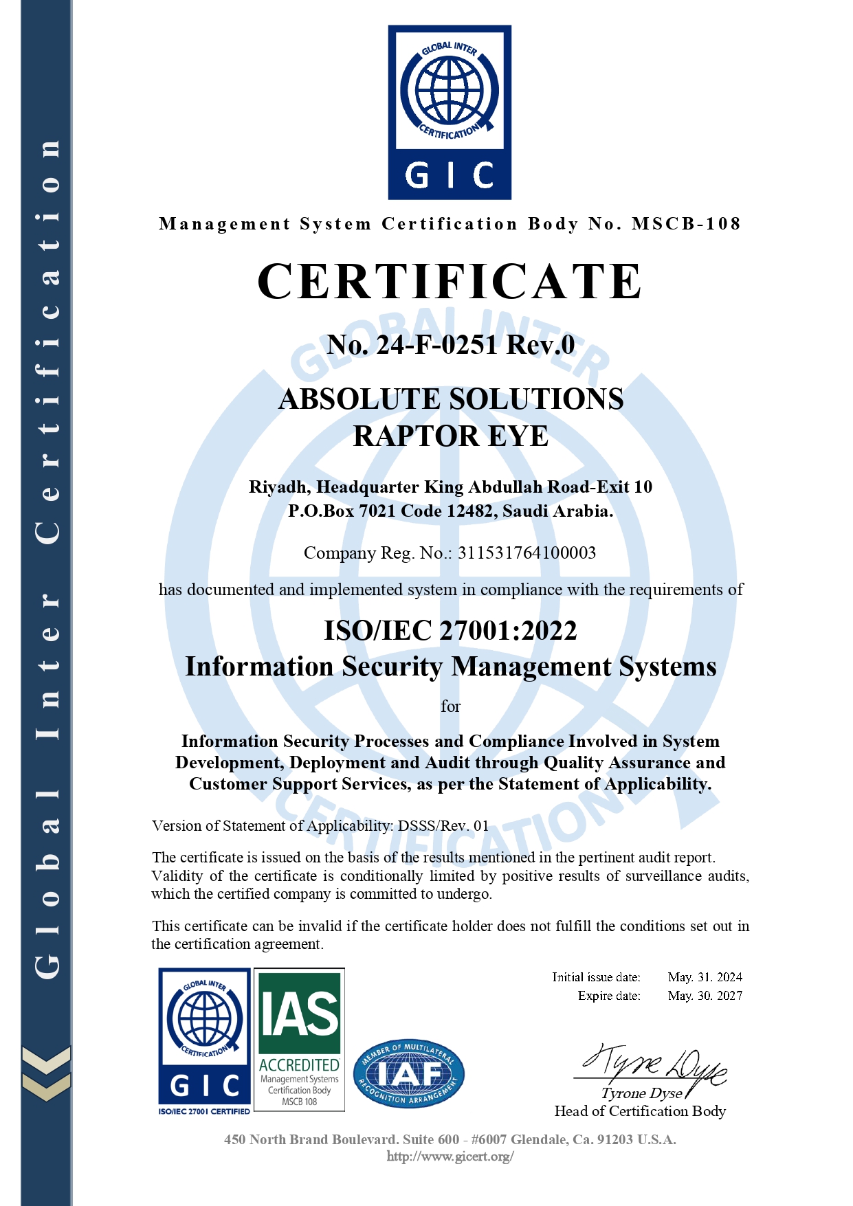ISO/IEC 27001:2022 Certificate